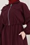Zippered Pocket Gilet Dress-Burgundy - 4