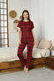 Women's Pegasus Plaid Patterned Red Pajama Set - 2