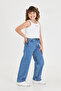 Girl's Palazzo Jean Relaxed Cut Trousers Adjustable Elastic Waist Buttoned Lx301 - 3