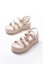 861-1222 Beige Buckle Ankle Strap Wedge Women's Sandals - 3