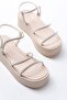 861-1008 Beige Silver Stone Wedge Heeled Women's Sandals - 4