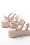 861-1222 Beige Buckle Ankle Strap Wedge Women's Sandals - 5