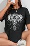 Women's Black Sun Butterfly Printed Oversize T-Shirt