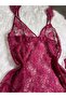 Women's Large Size Cherry Tulle Nightgown Set with Thong - 2