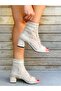 Smile Beige Suede Mesh Detail 5 cm Heel Summer Boots Sandals