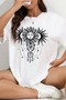 Women's White Sun Butterfly Printed Oversize T-Shirt