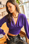 Women's Purple Deep Low-cut Waist Banded Crop Blouse BLZ-19001696 - 5