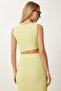 Women's Yellow Textured Summer Blouse Skirt Suit Fw00010 - 3