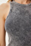 Women's Black Halter Neck Washed Ribbed Knitted Blouse Ns00437 - 3