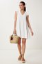 Women Ecru V Neck Flared Textured Mini Knitted Dress Gx00005 - 2