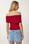 Women's Burgundy Boat Neck Textured Stretchy Blouse An00240 - 5