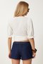 Women's Ecru Binding Detailed Crop Linen Blouse Ns00443 - 4
