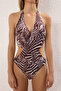 Zebra Desenli Cut Out Detaylı V Yaka Kaplı Regular Mayokini TBESS25MY00012 - 3