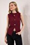 Bordo  Aksesuar Düğmeli Bisiklet Yaka Regular Boy Yelek Örme Bluz TWOSS25BZ00558 - 2