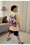 Spidey Printed Summer Bottom Top Set Shorts Set Cream Navy Blue