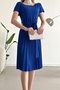 Women's Blue Low Sleeve Belted Pleated Midi Dress Stylish Casual Model 120 - 4