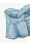 Sweetheart Neck Flounce Sleeveless Cotton Slim Fit Denim Blouse - 5