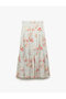 Loose Fit Lined Linen Blend Long Floral Flared Skirt - 3