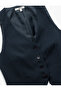 V-Neck Buttoned Blazer Vest with Two Different Fabric Details - 5