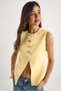 Women's Yellow Regular Bisilet Collar Gold Button Detailed Lined Woven Vest 9005 60283150 - 3