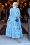 Patterned Hijab Dress Blue 501 - 4