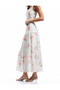 Loose Fit Lined Linen Blend Long Floral Flared Skirt - 2