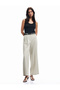 Belted Pocket Straight Wide Leg Linen Trousers - 2