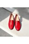 Red Genuine Shiny Leather Women's Loafer Shoes - 2