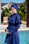 Navy Blue Ruffle Detailed Lycra Hijab Swimsuit - 2532 - 5