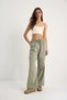 Women's Mint Elastic Waist, Detailed Cuffs, Palazzo Style Cotton Gabardine Summer Trousers 60283323 - 3