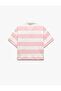 Cotton Striped Short Sleeve Shirt Collar Buttoned Dog Embroidered Crop T-Shirt - 2