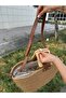Woody Wooden Handle Leather Detailed Jute Straw Look Vip Bag with Inner Lining - 4