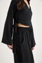 Women's Black V-Neck Tie Detailed Blouse with Pocket Detail and Elastic Waist Loose Trousers Set 60283324 - 6