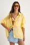 Women's Tereyağ Single Pocket Detailed V-Neck Cotton Organza Oversize Shirt 34296-2 60283291 - 2