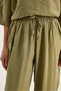Women's Oil Green Boat Neck Half Sleeve Blouse Elastic Waist Baggy Trousers Bottom-Top Set 60283118 - 6