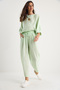 Women's Aqua Green Boat Neck Half Sleeve Blouse Elastic Waist Baggy Trousers Bottom-Top Set 60283118 - 5
