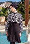 Fully Covered Crop Model Line Patterned Hijab Swimsuit - 2524 - 3