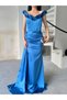 Flower Detailed Front Gathered Long Satin Dress - 5