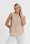 Muslin Blouse - Muslin High Collar Half Placket Sleeveless Blouse - 1070