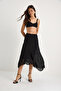 Women's Black Asymmetrical Cut Lined Midi Lace Skirt Sa357 60283326 - 3