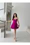 Fuchsia Corset Detailed Balloon Skirt Mini Evening Dress