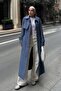 Lightweight Trench Coat with Cape and Epaulet Detail Quilted Pattern İndi̇go 6693 - 3