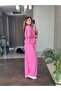Lace-Up Short Sleeve Pink Jacket Pants Set - 5