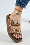 Nagual Lavanda Women's Genuine Leather Double Buckle Tan Spotted Slippers - 5