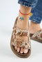 Nagual Lavanda Women's Genuine Leather Double Buckle Tan Spotted Slippers