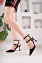 Black Skin Double Buckle Pointed Heeled Shoes