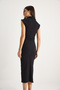 Women's Black Lycra Draped Midi Length Gold Button Detailed Wrap Dress 6008 60283332 - 7