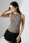Hamar Halter Neck Leopard Jacquard Sleeveless Slim Fit Women's Blouse & Top - Beige - 5