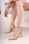 Nude Patent Leather Pointed Buckle Heeled Shoes