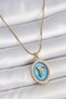 316L Steel Gold Color Chain Blue Enamel Pearl Zircon Stone Flower Embroidered Portrait Model Women's Necklace